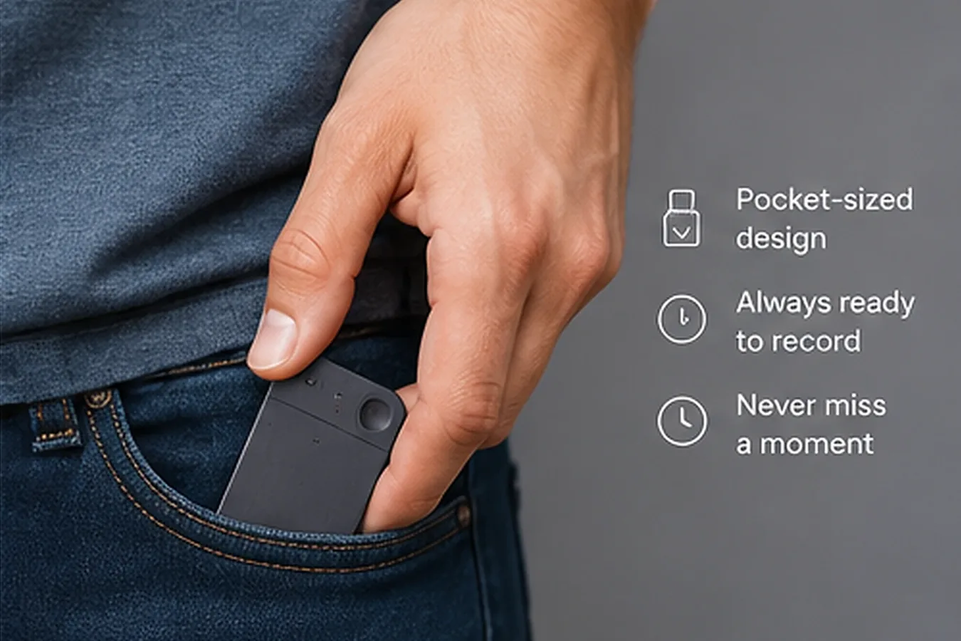 AI-generated illustration of a slim recorder being slipped into a jeans pocket