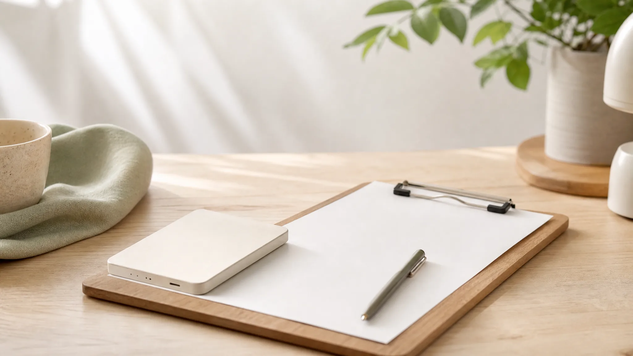 A recorder resting on a clipboard holding a blank consent form with a pen
