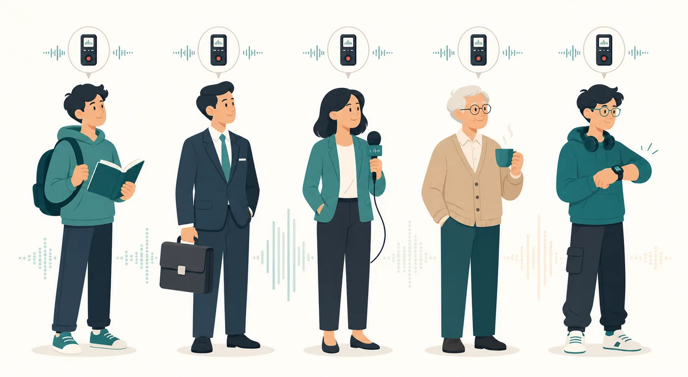 Five recipient personas: student, working parent, journalist, grandparent, and gadget lover