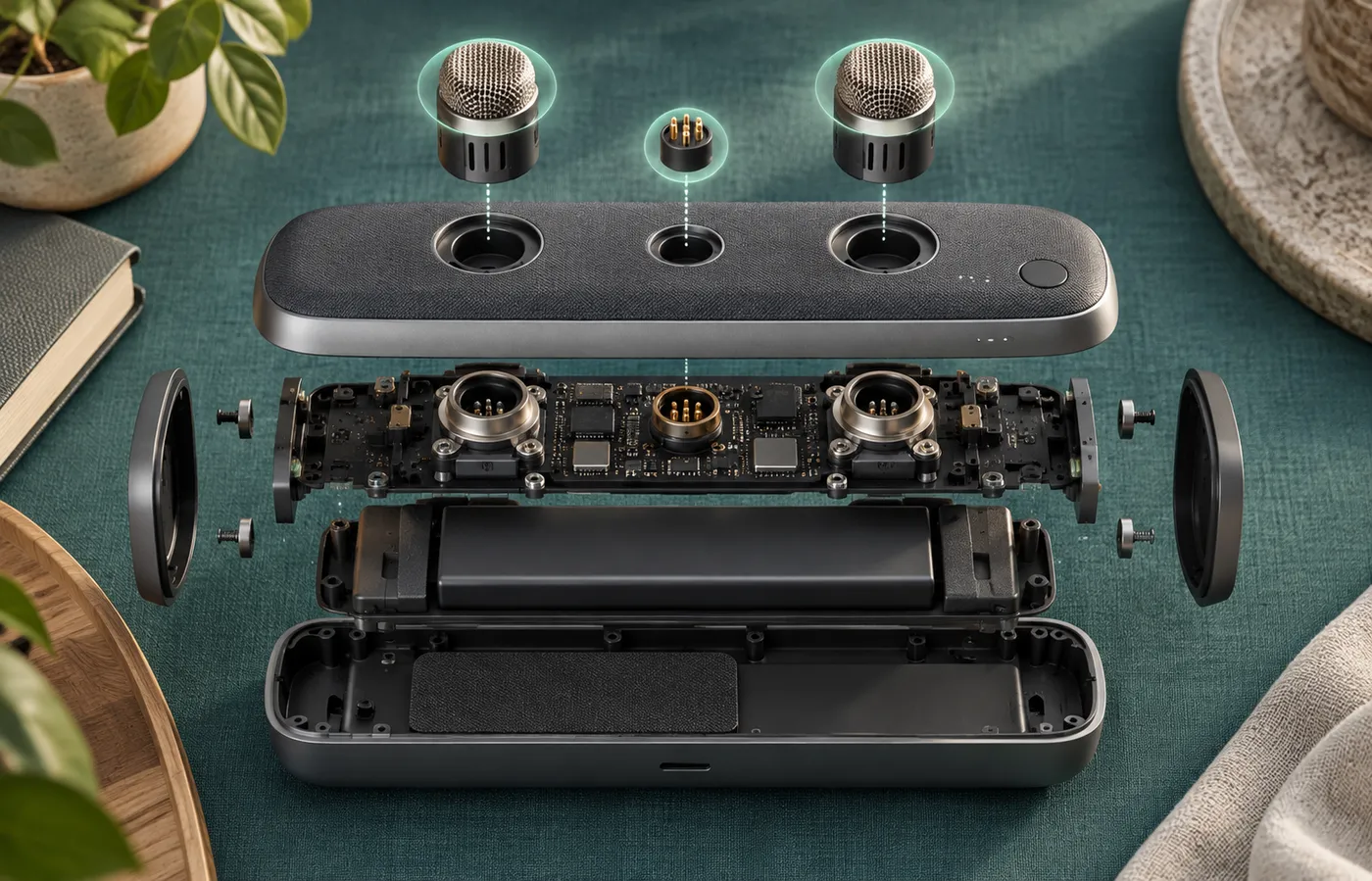 The card recorder's three-microphone layout illustrated