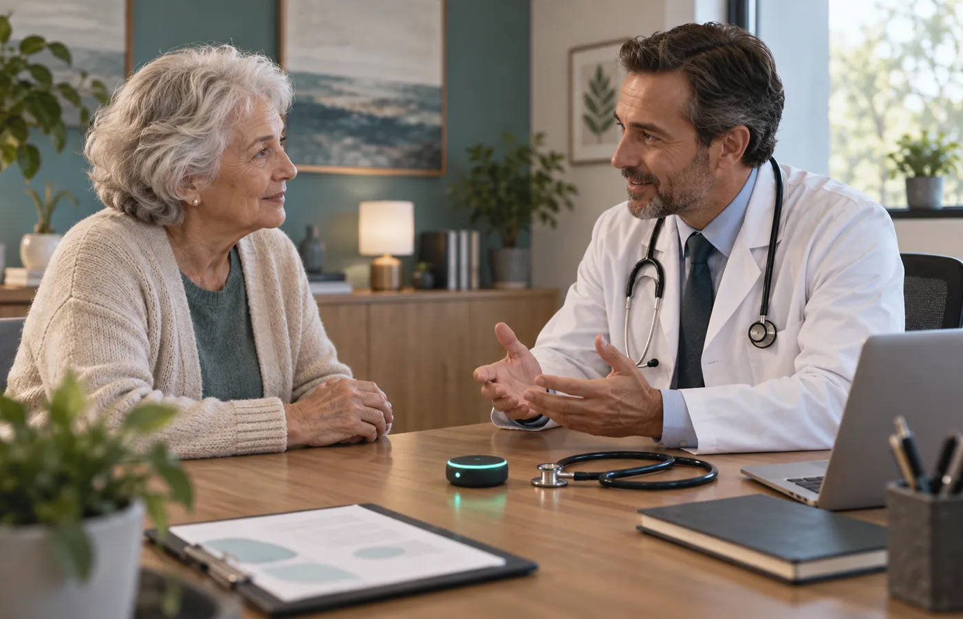 A small recorder capturing a doctor appointment conversation